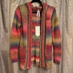 Ashley By 26 International Boho Rainbow Yarn Cardigan Sweater Small NWT
